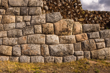 A close up of one of the walls of the incredible Inca ruins of Saqsaywaman which is just a short walk from the centre of Cusco, Peru, this was the site of the last battle for the Incas