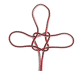 knot tied on synthetic rope cut out on white background