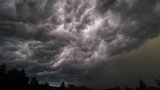 TIMELAPSE STEADY WIDE Dark Supercell storm cloud moving fast with lightning activity
