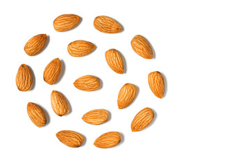 Almonds nut isolated on white background.