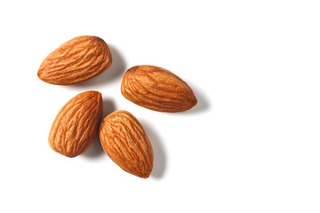 Almonds nut isolated on white background.