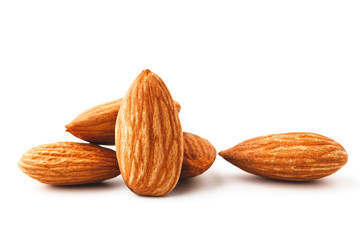 Almonds nut isolated on white background.