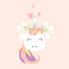 Unicorn cute illustration - card and shirt design