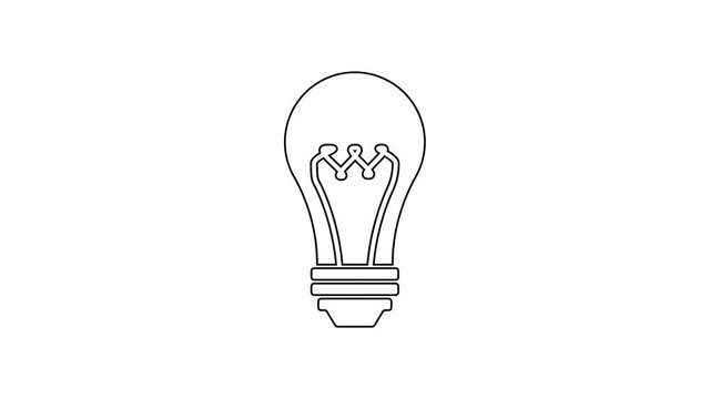 Black Light bulb line icon on white background. Energy and idea symbol. Lamp electric. 4K Video motion graphic animation