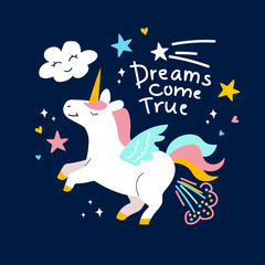 Unicorn cute illustration - card and shirt design