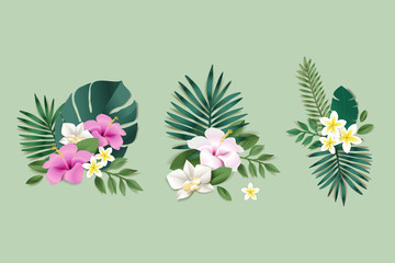 Set of flower illustrations for web and graphic design, advertising, social media, labels and stickers. Concept for beauty, cosmetics, fashion, natural products.