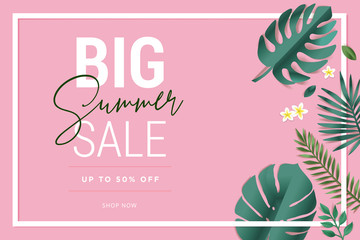 Summer sale. Web banner template design. Concept for website design, advertising, social media banner, ads, sale promotion, poster, marketing material.