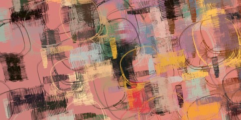 Obraz premium Artistic sketch backdrop material. Abstract geometric pattern. Chaos and random. Modern art drawing painting. 2d illustration. Digital texture wallpaper. 