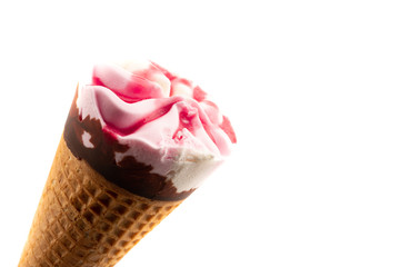chocolate vanilla and cherry ice cream on white background