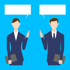 Business people. Vector illustration. Flat design. Man and woman. Speech Bubble.