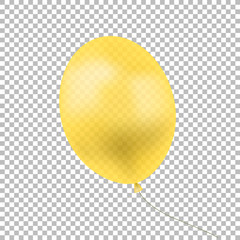 Vector Yellow Balloon Isolated, Translucent Object, Calebration Concept Illustration, Clip Art Template.