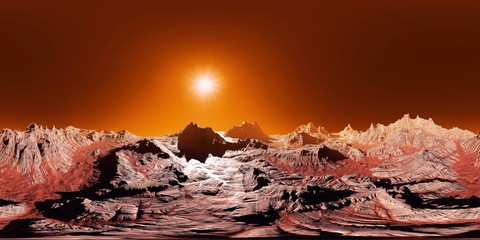 planet Mars, 8K HDRI map, spherical environment panorama background, light source rendering (3d equirectangular render)