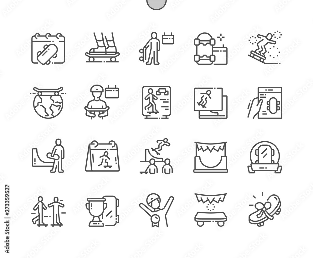Poster go skateboarding day well-crafted pixel perfect vector thin line icons 30 2x grid for web graphics a