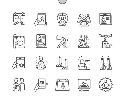 International Yoga Day Well-crafted Pixel Perfect Vector Thin Line Icons 30 2x Grid for Web Graphics and Apps. Simple Minimal Pictogram