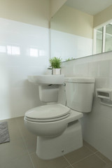 Naklejka na ściany i meble Clean Bathroom with shower and toilet in modern house