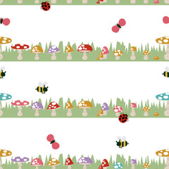 キノコのシームレスなパターン。 可愛い、マッシュルームの壁紙。