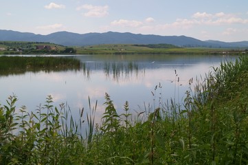 Beautiful scenery of lake in Rotbav, Brasov, Transylvania, Romania