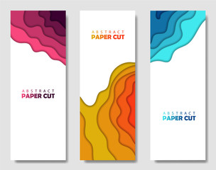 Modern creative set of posters with a 3d abstract background and paper cut shapes. Design layout, minimal template for flyers, website and business presentations. vector eps10