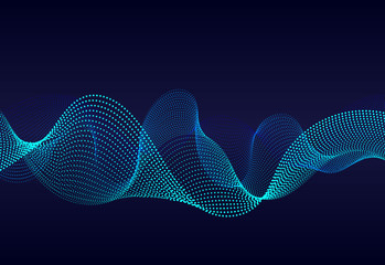Abstract  wavy particles surface on dark blue background. Soundwave of gradient lines. Modern digital frequency  equalizer on abstract background. vector eps10