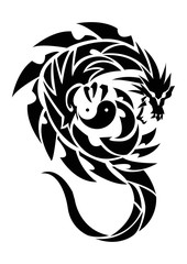 トライバルドラゴン。 ステッカーのデザイン。龍のデザイン。