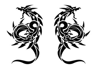 トライバルドラゴン。 ステッカーのデザイン。龍のデザイン。