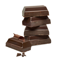 Chocolate block or bar with curls isolated on white background including clipping path