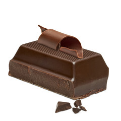 Chocolate block or bar with curls isolated on white background including clipping path