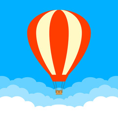 Hot Air Balloon in the sky with clouds. Vector illustration.