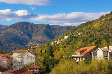 Fototapeta na wymiar Beautiful mountain landscape on sunny autumn day. Montenegro, Tivat, Seljanovo village