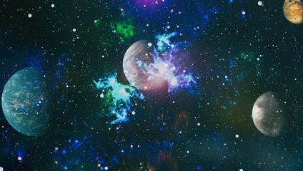 planets, stars and galaxies in outer space showing the beauty of space exploration. Elements...