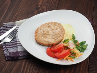 Meat cutlet with potato garnish