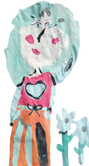 Child's drawing mothers blue heart love heart