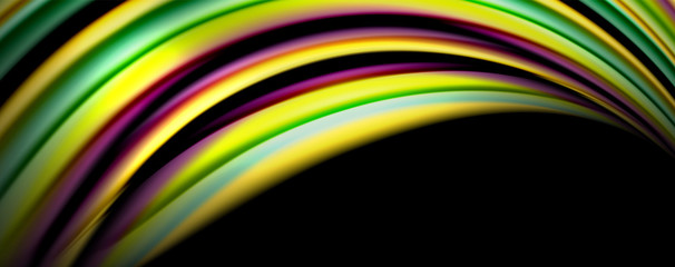 Fluid color rainbow style wave abstract background, techno modern design on black