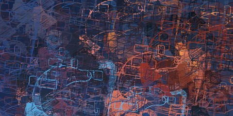 Artistic sketch backdrop material. Abstract geometric pattern. Chaos and random. Modern art drawing painting. 2d illustration. Digital texture wallpaper. 