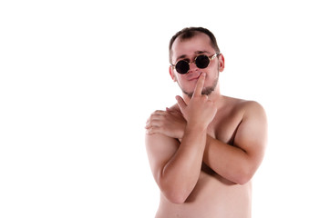 Fototapeta premium Bearded man in glasses with a bare-chested.