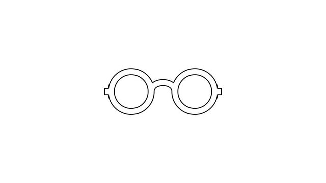Black Glasses line icon on white background. Eyeglass frame symbol. 4K Video motion graphic animation