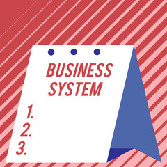 Text sign showing Business System. Business photo showcasing A method of analyzing the information of organizations Modern fresh and simple design of calendar using hard folded paper material