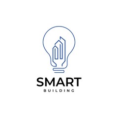  light bulb line vector logo template.real estate building.smart home- Vector