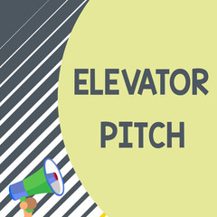 Writing note showing Elevator Pitch. Business concept for A persuasive sales pitch Brief speech about the product Old design of speaking trumpet loudspeaker for talking to audience