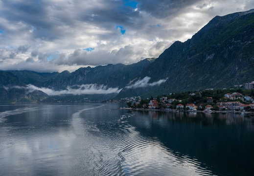 Town of Dobrota and the coastline of Gulf of Kotor in Montenegro