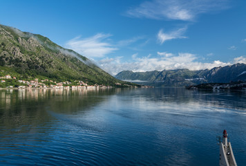Small villages of Prcanj and Dobrota on coastline of Gulf of Kotor in Montenegro