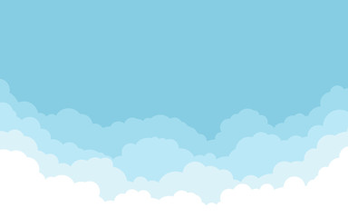 Fototapeta na wymiar Blue sky with white clouds background. Cartoon flat style design. Vector illustration