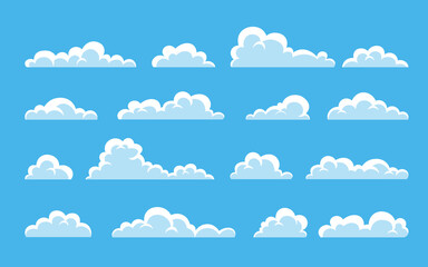 Cloud. Abstract white cloudy set isolated on blue background. Vector illustration - obrazy, fototapety, plakaty