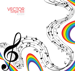 Colorful music background with rainbow and notes
