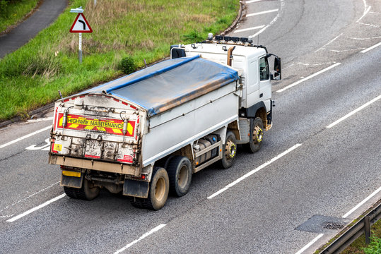 tipper lorry truck on uk motorway in fast motion