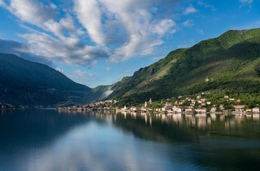 Small village of Prcanj on coastline of Gulf of Kotor in Montenegro
