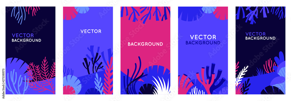 Poster Vector set of social media stories design templates, backgrounds with copy space for text - background with underwater scene and nature