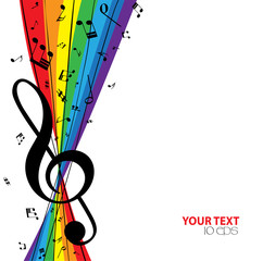 Colorful music background with rainbow and notes