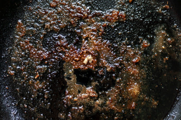 Dirty frying pan.