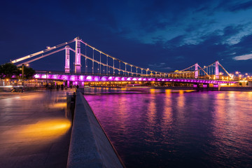 Fototapeta na wymiar Sunset view of Krymsky Bridge (Crimean Bridge) in Moscow, Russia.